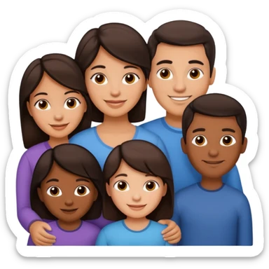 Hispanic family of five people: mom, dad, two sons, one daughter in the middle, all with dark brown hair sticker