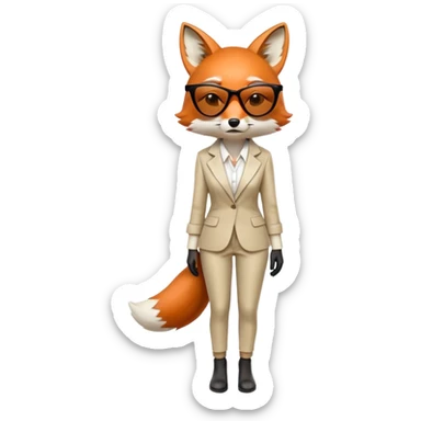 serious anthropomorphised female fox in stylish outfit with sunglasses, looking sad and to the side, full-body view sticker