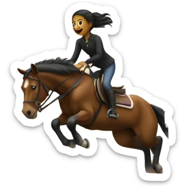 A girl on a horse jumps over a barrier sticker