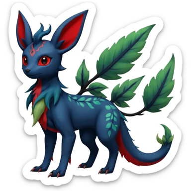 Dark Edgy Salandit-Leafeon-Umbreon-Fakémon-hybrid-creature (full body)  sticker