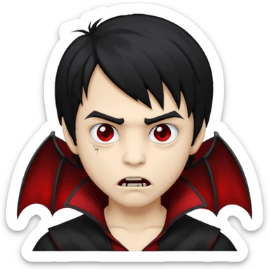 Boy, vampire, black hair, medium long, emo, shaggy, dark, spooky, creepy expression sticker
