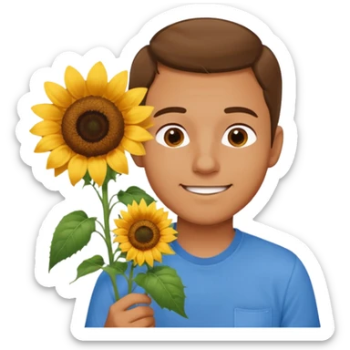 Man smelling sunflower with gentle smile, body sticker