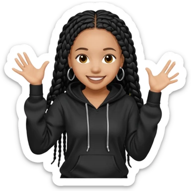 African American girl light skin complextion long black box braids  wearing plain black hoodie dancing sticker