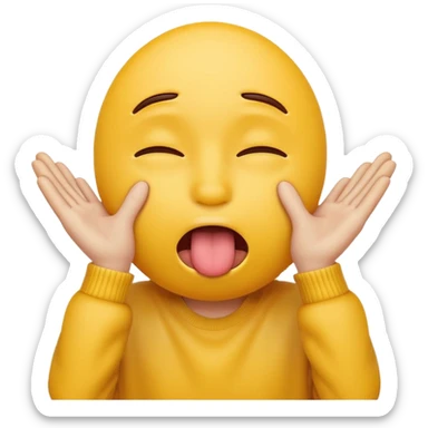 yellow emoji face with both hands covering eyes, tongue out, silly expression sticker