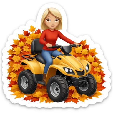 Girl driving a four wheeler through a pile of fall leaves sticker