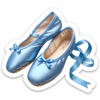 cinematic-realistic-ballet-shoes,-soft-satin-blue-pointe-shoes-with-delicate-ribbons,-resting-gently-on-a-polished-wooden-floor,-subtle-creases-in-the-fabric,-glowing-under-the-warm-golden-light-of-a-rehearsal-studio,-evoking-ele sticker