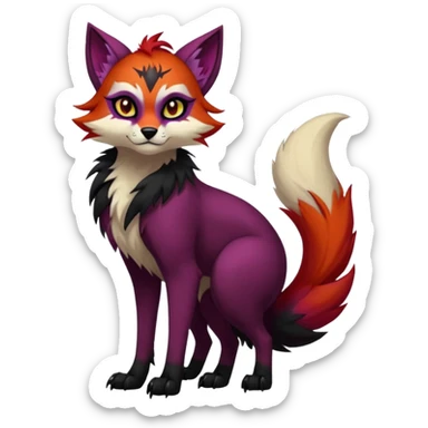 Multicolored gloomy dark edgy gothic spooky warm badass realistic floral exotic Falvie-Fionbri-fursona, full body sticker