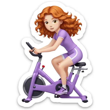 Ginger girl wavy hair riding stationary bike lilac outfit sticker