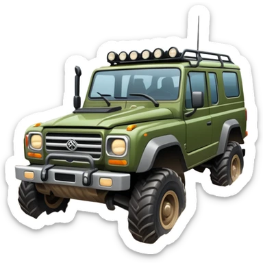 An icon showing an off-road vehicle driving through muddy terrain, inspired by Expeditions: A MudRunner Game. The design features splashing mud, rugged tracks, and dynamic movement, symbolizing the challenge of navigating tough landscapes. Transparent background sticker
