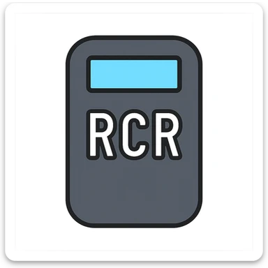 black riot shield with RCR in white, rectangular viewing window, minimal color icon style sticker