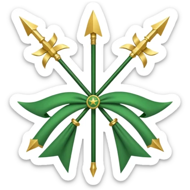 The Circassian flag has a green background with twelve gold stars forming an arc that looks like a bow. There are three crossed arrows in the center of the flag. sticker