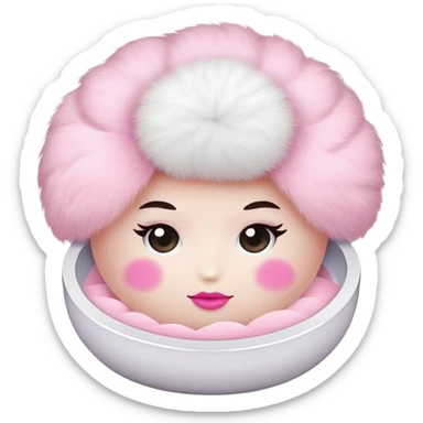 makeup powder puff with pink handle and soft white puff sticker