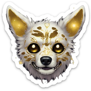 iridescent kintsugi fluffy zombie black brown gold dog fox head zombie skeleton gold mechanical nebula galaxy stars colorful flowers fairy lights vintage zombie sticker