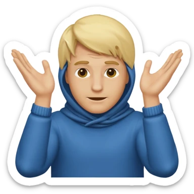 Blonde man with his face covered with the two arms going through down left to up right and with the two hands on the upper right edge of the emoji sticker
