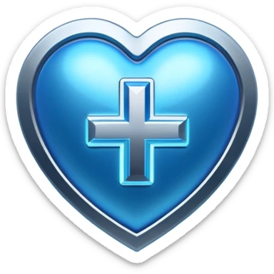 Futuristic premium medical AI logo emoji, sleek metallic heart or shield, ECG line forming stylized letters AI, neon blue and silver, 3D effect, glowing edges, minimal but bold, tech-savvy, high-tech healthcare branding, instantly recognizable, viral-ready, vector flat style with subtle shadows sticker