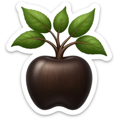 A black ginseng root (heuksam), in Apple iPhone emoji style. Dark brown-black glossy color, subtle texture on the root, elegant curves, vibrant but natural tones, smooth gradients, clean simple shapes, no outlines, slight 3D depth.
 sticker
