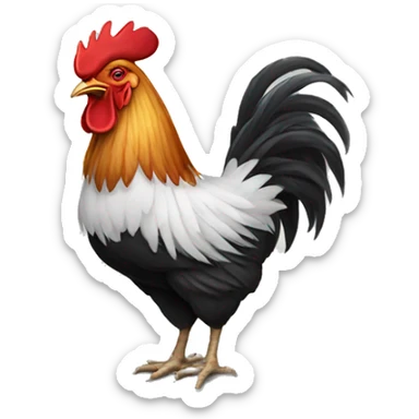 A rooster who has a tire instead of a body sticker