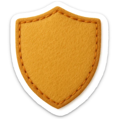 <StylePrompt>
  <Name>Minimal Felt Appliqué Icon</Name>
  <Description>
    A simplified plush icon style with soft felt textures, minimal facial features, and gentle stitching. Focuses on iconic shapes with low visual complexity for maximum clarity at small sizes.
  </Description>
  <VisualProperties>
    <Material>Felt</Material>
    <Texture>Soft, matte surface with faint fiber detail</Texture>
    <Stitching>
      <Type>Thin thread</Type>
      <Color>Muted orange or brown</Color>
      <Pattern>Sparse edge stitching only</Pattern>
    </Stitching>
    <Padding>Low to moderate—slightly puffy but not high-relief</Padding>
    <Edges>Smooth, rounded</Edges>
    <ColorPalette>
      <Primary>Warm yellows, oranges, and browns</Primary>
      <Accent>Minimal dark brown for eyes and nose</Accent>
      <Background>Plain or soft gradient, off-white preferred</Background>
    </ColorPalette>
  </VisualProperties>
  <FacialFeatures>
    <Eyes>Small circles, dark brown</Eyes>
    <Nose>Simple dot or triangle</Nose>
    <Mouth>Omit or use curved line only</Mouth>
    <DetailLevel>Low</DetailLevel>
  </FacialFeatures>
  <Rendering>
    <Lighting>Flat and soft, minimal shadows</Lighting>
    <Perspective>Side or front profile, no complex angles</Perspective>
  </Rendering>
  <Applicability>
    <SubjectType>Animals, objects, icons</SubjectType>
    <OutputFormat>Flat icon or patch-style asset</OutputFormat>
  </Applicability>
</StylePrompt>


{subject} = shield sticker