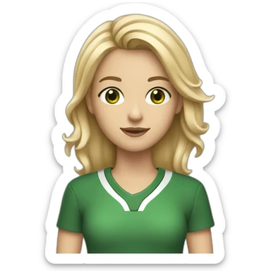 the girl is a football journalist, has blond and medium hair, green eyes sticker