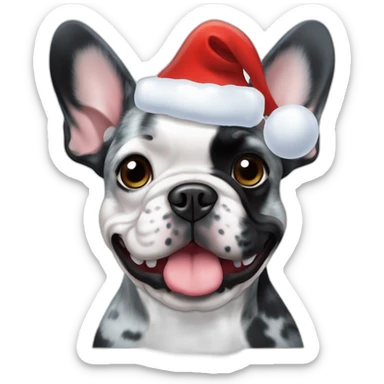 blue merle frenchie christmas hat sticker