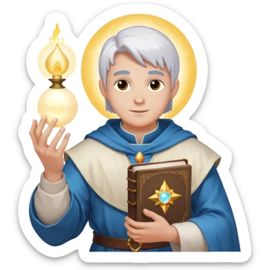 dnd cleric holding a holy book in one hand and having a ball of light in the other sticker