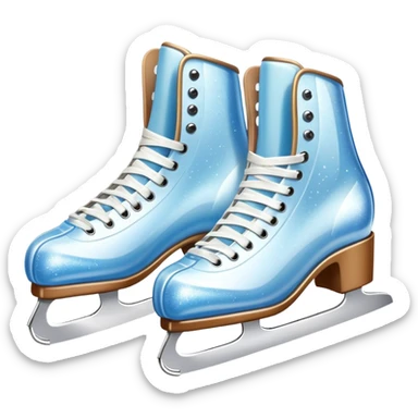 An icon showing The rink is surrounded by cheering spectators and soft arena lights, creating a beautiful, dynamic atmosphere. a pair of elegant figure skates placed on the smooth, sparkling ice of a grand ice arena. Transparent background highlights the grace and beauty of figure skating. sticker