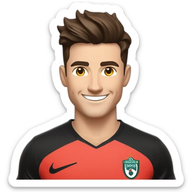 Mason mount Cristiano Ronaldo 30 year old Silicon Valley product designer smiling with stubble and mustache in a black tshirt with broad shoulders profile photo sticker