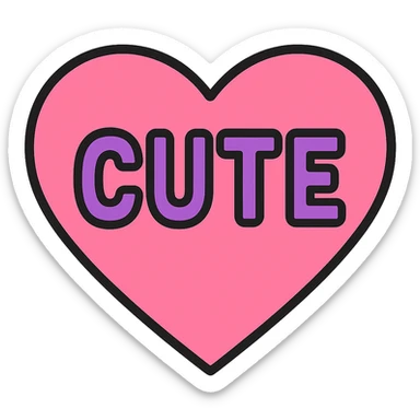 Change the word CUTE to purple, keep the pink heart and color outline icon style, bold text, with no background. sticker