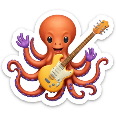 happy octopus with multiple arms playing guitar sticker