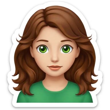 Make a emoji girl with wavy brown hair and green eyes sticker