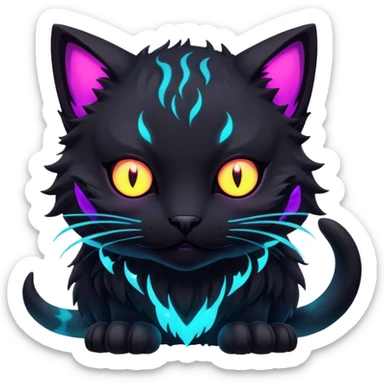 Black Dark Nocturnal Neon-glowing Abyssal Nightly Abyss-Cat-Fakémon Creature sticker