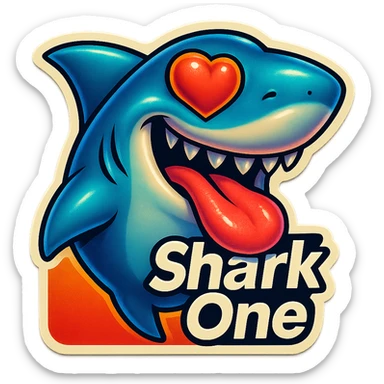 tongue out heart shaped eye add the words “ Shark One " in White sticker