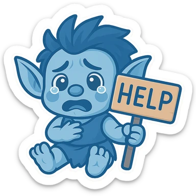 Change the troll character to a blue color scheme while keeping the chibi stickers style and maintaining the transparent background. sticker