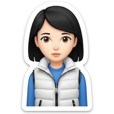 girl with black hair in a white puffer vest sticker
