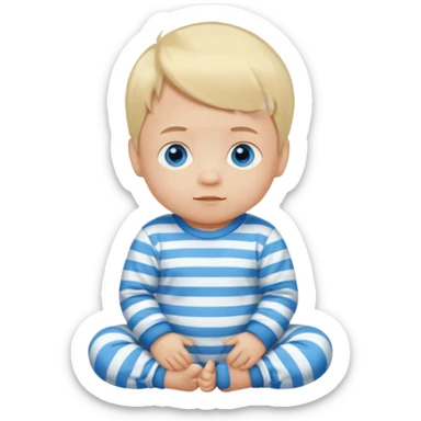 Blonde hair blue eyed infant boy wearing am sticker