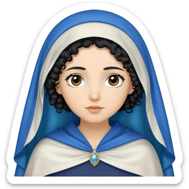 Mujer hebrea con manto azul y pelo negro rizado y con la cabeza tapada con un velo y la cara de raza blanca sticker