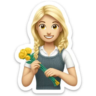 beautiful finnish blonde woman knitting flowers sticker