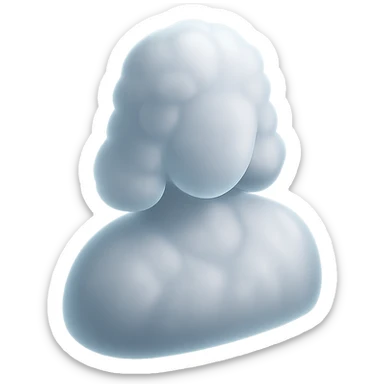 human figure, shoulder length, straight, made of white convex fluffy clouds, no shadows, matte glass style sticker