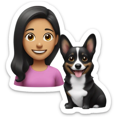 Black Corgi next to spanish smiling girl sticker