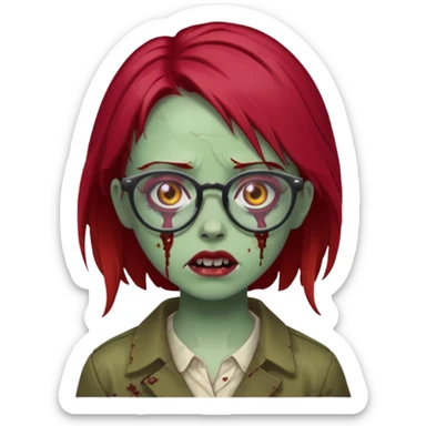 girl zombie with cherry red hair and glasses sticker
