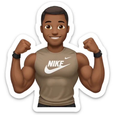 Jock black man smiling very big biceps wearing “Nike” t shirt sticker