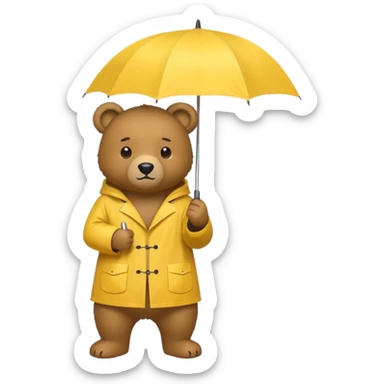 Bear with umbrella, wearing rain coat sticker