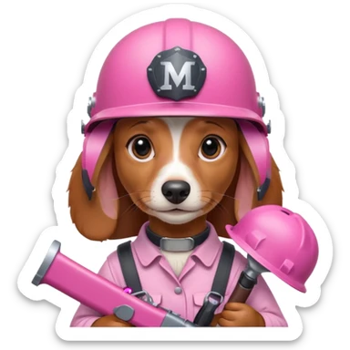 Dachshund dog (Girly one) holding pink m16 and helmet  sticker
