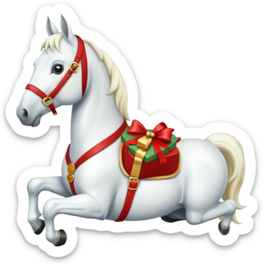 christmas new year's white horse with a red saddle with gift box on saddle sticker