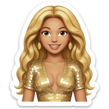 Beyonce from Destiny's Child with long golden blonde hair, cream sequin outfit sticker