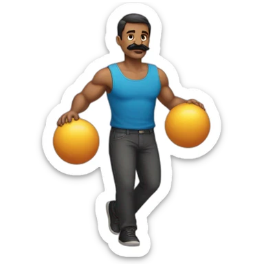 Man with mustache strenuously carrying heavy balls sticker