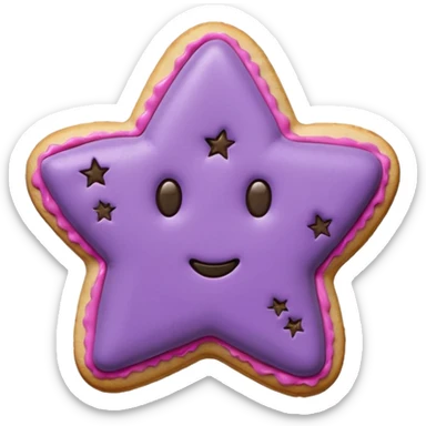 realistic pastel purple cookie with a soft, crumbly texture, fine surface cracks, matte baked finish, star-shaped jam cutout revealing glossy dark berry filling sticker