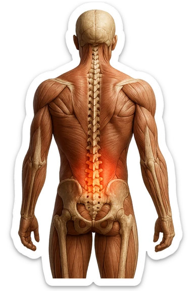 corpo UMANO ANATOMICO con mal di schiena, iperrealistico 4k sticker