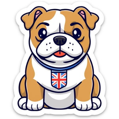 A cute cartoon English bulldog with small English flag sticker