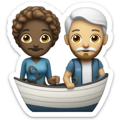 An Aquarius sign female with a cancer sign male with a beard  in a boat sticker